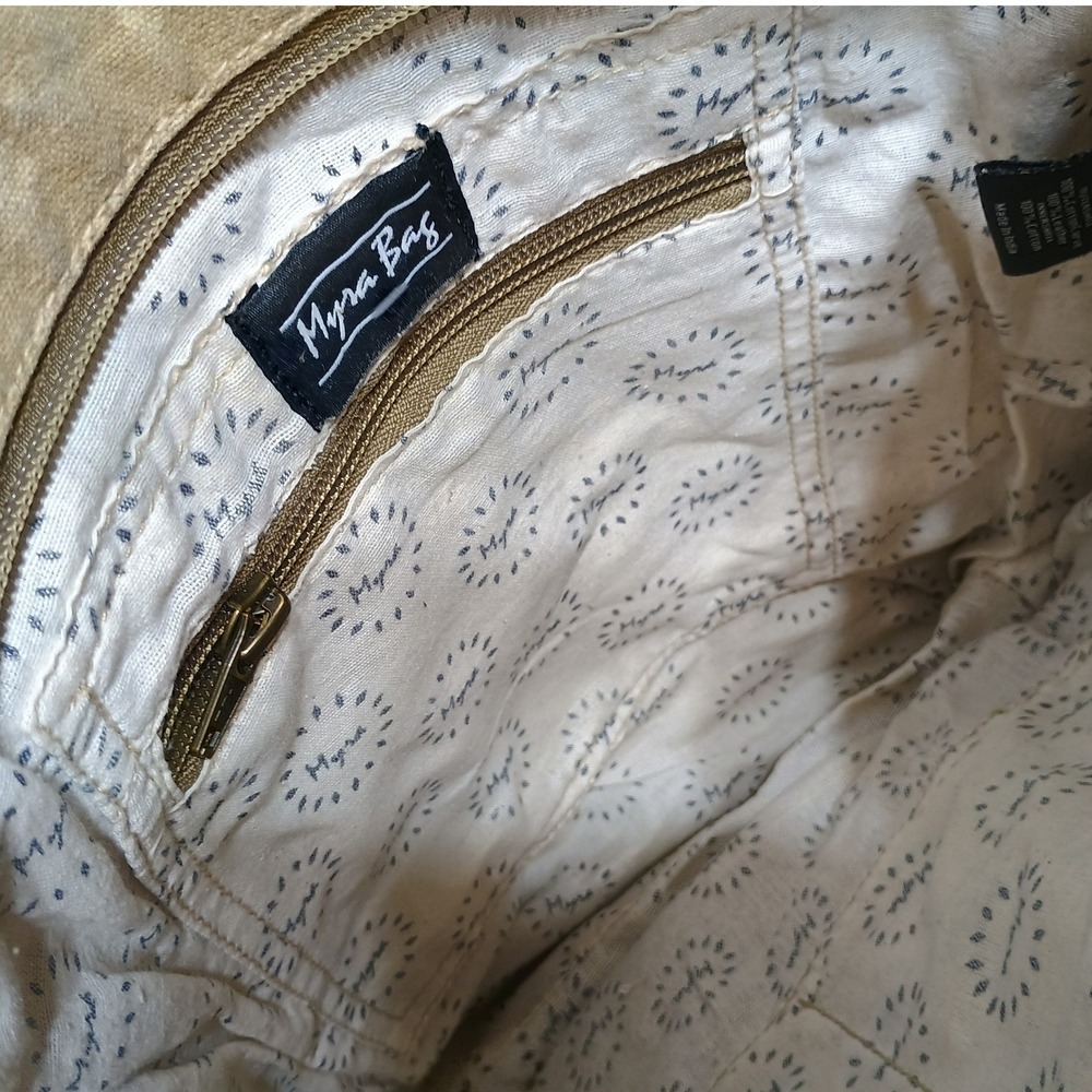 Myra Bag Crossbody Bag Womens Medium Tan Brown Upcycled Canvas Leather Rustic - Picture 6 of 9